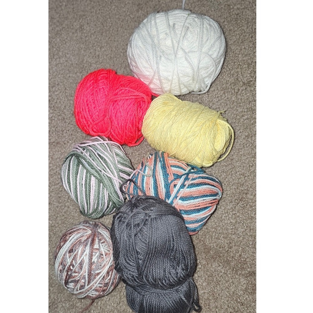 Assorted‎ Yarn Lot 7 Pieces Multi Color Variegated Solid Pink Yellow Gray White